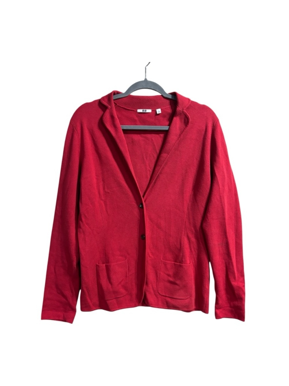 Uniqlo Red Knit Blazer Cardigan Button Front Pockets Size L